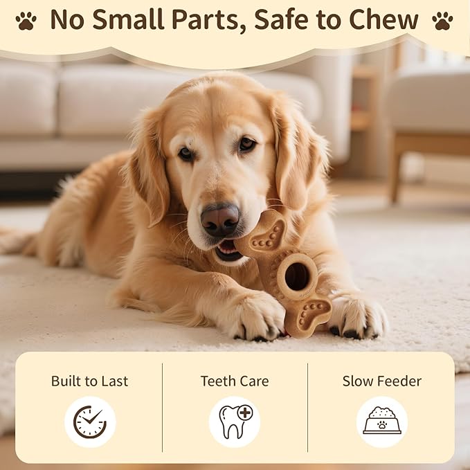 3-in-1 Enrichment Dog Toy for Aggressive Chewers, Frozen Treat Toy & Interactive Treat Dispenser with Peanut Butter Grooves, Long Lasting Chew Toy for Large Dogs, Easy to Clean, Brown