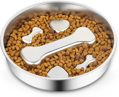 Slow Feeder Dog Bowls，8.2-inch Diameter Dog Slow Feeder Bowl，304 Stainless Steel Heavy Duty with Non-Slip Rubber Base，2Cups Capacity for Medium & Large Dogs to Slow Down Eating