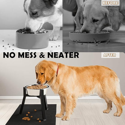 Dog Bowl Stand for Medium Large Dogs with Mat, Adjustable Width 7-10.6" Wide for Elevated Dog Bowls, Raised Food Water Bowls, 11 inch Tall Single Holder, Bowl Not Included