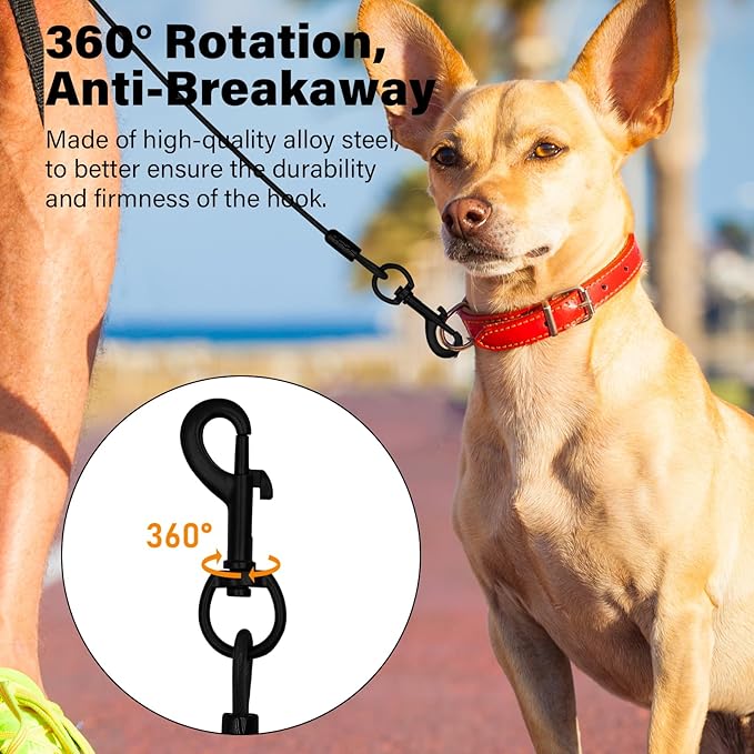 6FT Heavy Duty Dog Leash with Chew Proof Handle, Stainless Steel Wire Cable Train Leash for Control Large Dogs Walk Run - Black