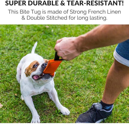 Bull Fit K9 Dog Bite Tug Toy with Strong Handle - Made of Durable & Tear-Resistant French Linen - Perfect for Tug of War, Fetch & Puppy Training - Ideal for Medium to Large Breeds
