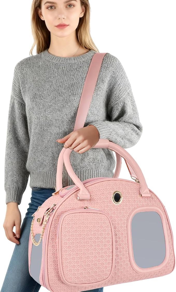 Dog Purse Carrier for Small Dogs, TSA Airline Approved Pet Tote Bag, Fashion Soft-Sided Puppy Carrier Purse with Pockets for Travel, Shopping, Daily Use (Pink, 16.1inch x 8.7inch x 12inch(LxWxH))