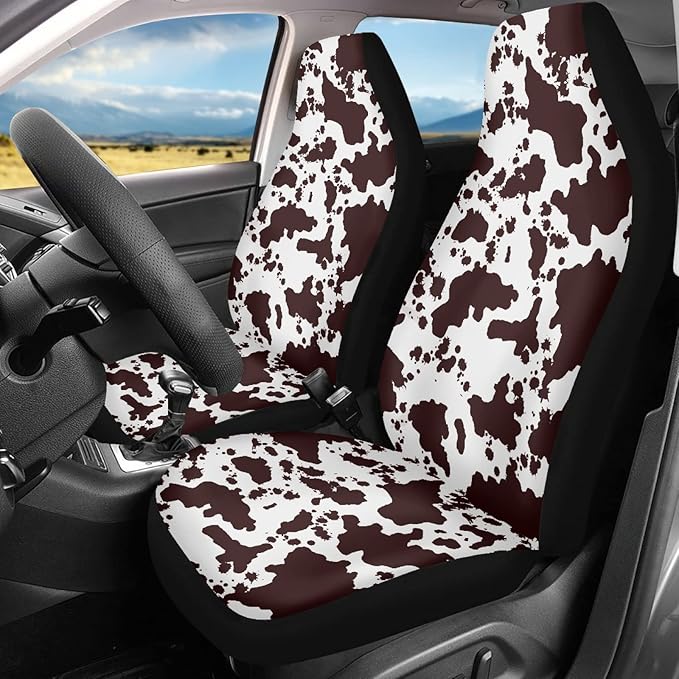 Brown Cow Print Auto Car Seat Cover Front Seats Only,Universal Fit for Most Cars,SUVs,Sedan,Truck,or Van,2PCs Set