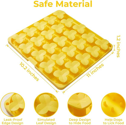 Puzzle Feeder Snuffle Mat for Dogs, Lick Mat to Slow Down Eating, Puzzle Toys for Large and Medium Breed Dogs, Silicone Bowls for Dry, Wet, Raw Food, Yellow
