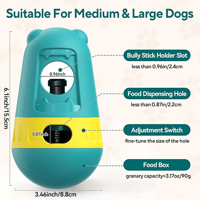 2 in 1 Interactive Treat Dispensing Dog Toys, Bully Stick Holder, Adjustable Dog Treat Holder for Medium & Large Dogs, Safety Device to Prevent Choking, Blue