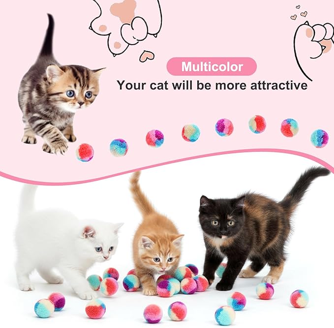 Premium Soft Pom Pom Balls for Kittens & Puppies, Lightweight Interactive Assorted Colors Cat Ball Toys, Kitten Toys for Indoor Cats Kitty, Pet Products for Cats, Dogs(1.2 Inches 30 Balls)
