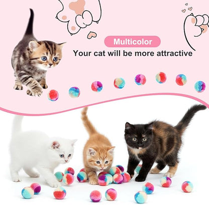 Premium Soft Pom Pom Balls for Kittens & Puppies, Lightweight Interactive Assorted Colors Cat Ball Toys, Kitten Toys for Indoor Cats Kitty, Pet Products for Cats, Dogs(1.2 Inches 30 Balls)