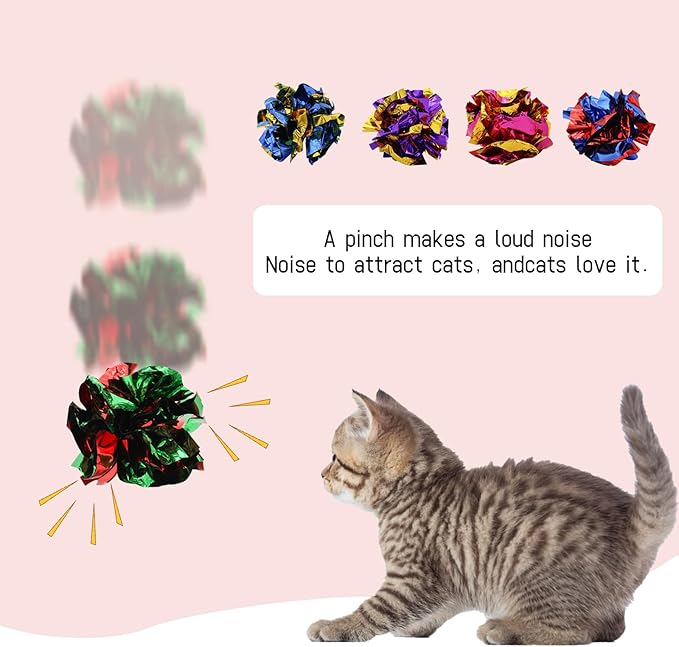 Andiker 20PCS Cat Crinkle Balls, 2.16 Inches Cat Balls with Polyester Film Thick Crinkle Paper Sturdy Interactive Cat Toys for Indoor Cats Reducing Boredom and Keep Fit for Cats and Kitten (Colorful)