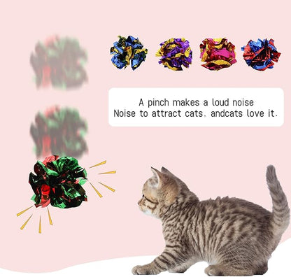 Andiker 20PCS Cat Crinkle Balls, 2.16 Inches Cat Balls with Polyester Film Thick Crinkle Paper Sturdy Interactive Cat Toys for Indoor Cats Reducing Boredom and Keep Fit for Cats and Kitten (Colorful)
