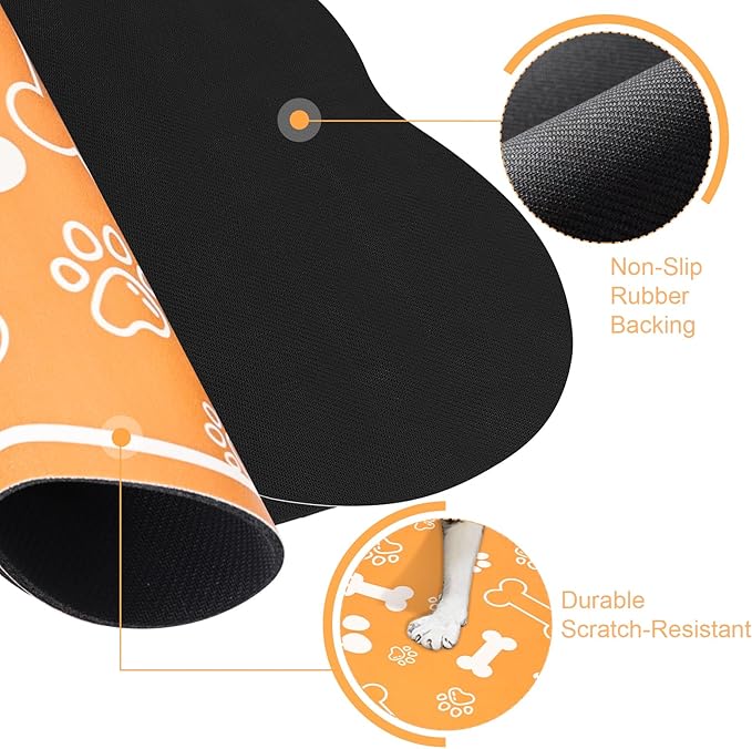Dog Cat Mat for Food and Water,Rapid Absorbent Pet Feeding Mat, Bone Shaped Dog Placemat Bowl Mat with Rubber Backing,No Stains Pet Food Mats Indoor, Pet Accessories Supplies,Orange 12"×18"