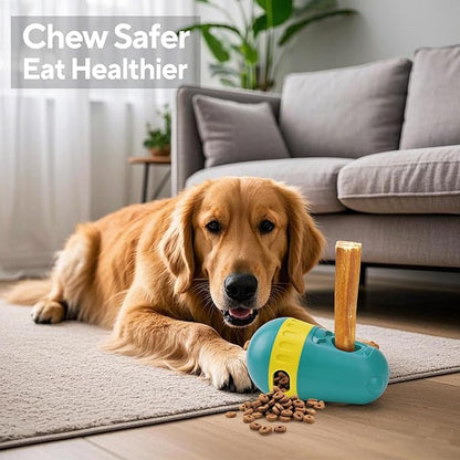2 in 1 Interactive Treat Dispensing Dog Toys, Bully Stick Holder, Adjustable Dog Treat Holder for Medium & Large Dogs, Safety Device to Prevent Choking, Blue