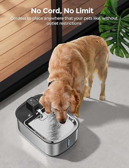 Wireless 7.5l/254oz/2Gal Dog Water Fountain for Large Dogs Stainless Steel, Quiet Pet & Cat Water Fountain with Motion Sensor, Automatic Water Dispenser for Dogs with 6psc Filters