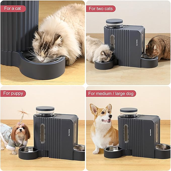 Gardner Pet Gravity Cat Food Feeder and Water Dispenser Stainless Steel Bowls Two-in-One Set Large Capacity Automatic Feeder for Pets Dogs, Puppies, Kittens-(0.8 Gallons x 2)