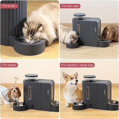 Gardner Pet Gravity Cat Food Feeder and Water Dispenser Stainless Steel Bowls Two-in-One Set Large Capacity Automatic Feeder for Pets Dogs, Puppies, Kittens-(0.8 Gallons x 2)