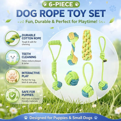 6 Pack Rope Toys for Dogs, Dental Cleaning, Teething Relief for Puppies, Boredom Reduction,Cotton Dog Teething Toys for Instinctual Play (Basket not Included)