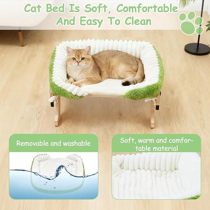 cat Window Perch for Indoor Cats Large Window Hammock with Washable Cover Suitable for All Seasons cat Window Bed for Adults Cats and Kittens(White and Green)