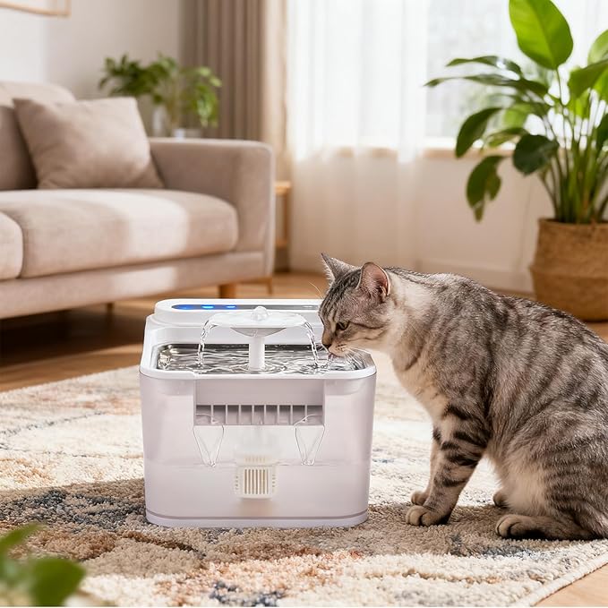 Cordless Cat Water Fountain, 1500mah Rechargetable Battery Operated Water Fountain for Cats Dogs,84Oz/2.5L Automatic Pet Water Dispenser for Dog Small Animals Outdoor Indoor