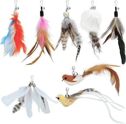 8 Pieces Cat Feather Toys Replacement Bird Insect Cat Toy Wand Refills Cats Toy Replacement Natural Bird Feathers for Cats Toys