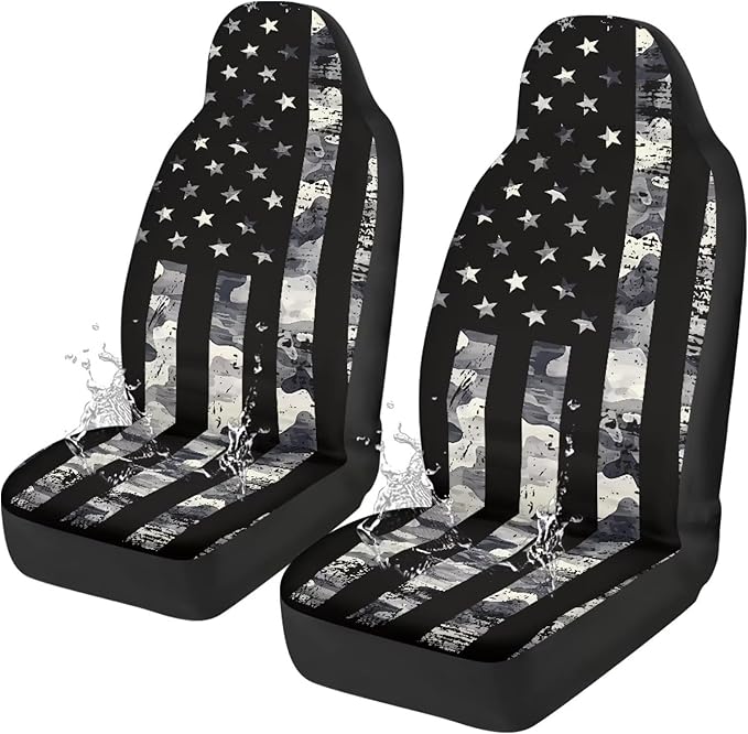 Black Flag Car Seat Covers Front Seats Anti-Slip Back Fabric Waterproof Car Seat Cover Easy to Install Stretch Polyester Fabric Cover Universal Fit for Most Vehicle