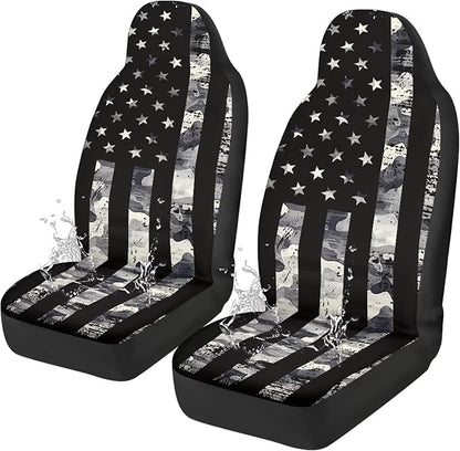 Black Flag Car Seat Covers Front Seats Anti-Slip Back Fabric Waterproof Car Seat Cover Easy to Install Stretch Polyester Fabric Cover Universal Fit for Most Vehicle