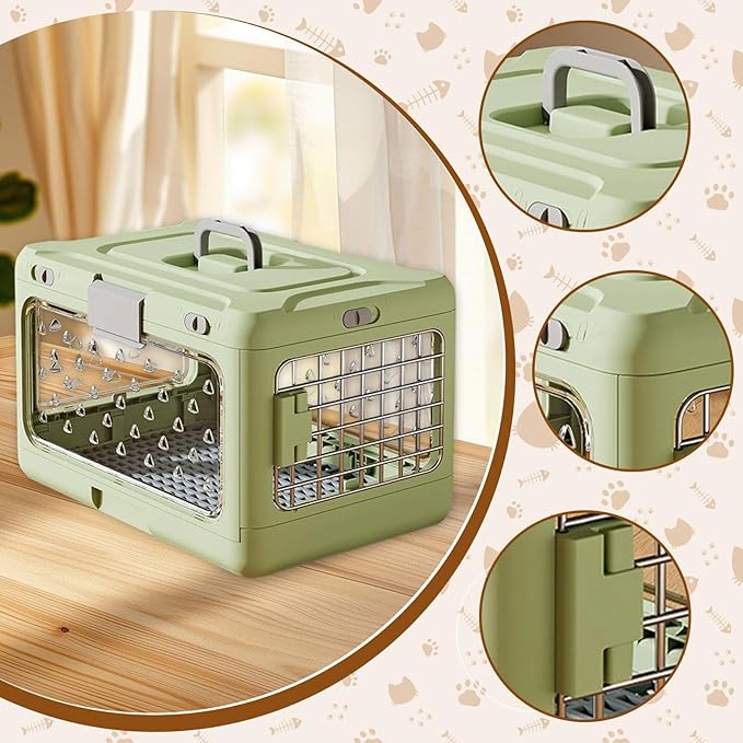 Folding Puppy Crate, Cat Travel Cage, Portable Dog Kennel, Pet Carrier for Small Dogs, Green