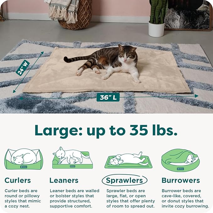Furhaven ThermaNAP Self-Warming Cat Bed for Indoor Cats & Large/Medium Dogs, Washable & Reflects Body Heat - Quilted Faux Fur Reflective Bed Mat - Cream, Large