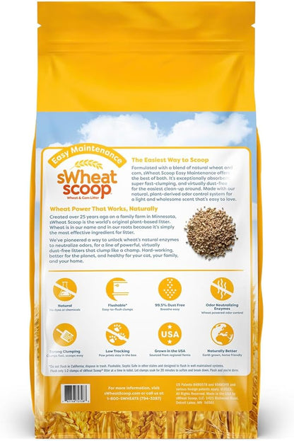 sWheat Scoop Natural Wheat & Corn Cat Litter, Easy Maintenance, Absorbs on Contact with Plant-Based Odor Control, 28 Pound Bag
