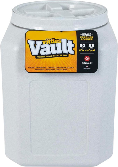 Vittles Vault Traditional Pet Food Storage Container For Dog Kibbles/Bird Seed/Oatmeal/Rice/Flour/Cereal, BPA Free Plastic, Sealed Airtight For Cat Food, Up To 50 lb, Made in USA, With Scoop, Gray