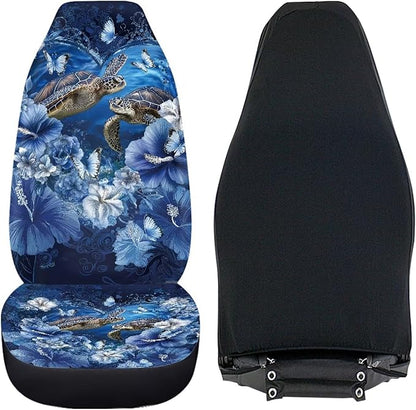 Sea Turtle Car Seat Covers Washable Seat Protector for Women Men Hibiscus Flower Automotive Vehicle Seat Covers for Cars Interior for Cars, Sedans, Trucks, SUVs
