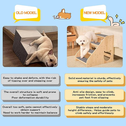 Dog Stairs for Small Medium Large Dogs 17.72" H Load Capacity 150lbs Solid Wood Non-Slip Sturdy Pet Steps for Bed & Couch 4 Step 15.75 * 22.44 * 17.72"