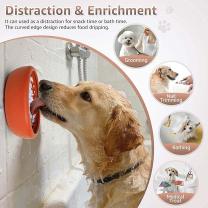 Dog Lick Bowl, ZOURYNUA Non-Slip Slow Feeder Dog Bowls, Enrichment Licking Mat for Distraction, Anxiety Relief Treat Dispenser Freezer, BPA Free Silicone & Dishwasher Safe (Orange, Large)