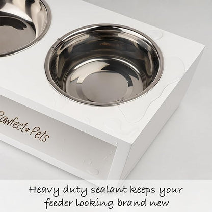 4" Tall Elevated Dog Bowls for Small Dogs and Cats. Raised Dog and Cat Food and Water Bowl Set by Pawfect Pets (White)