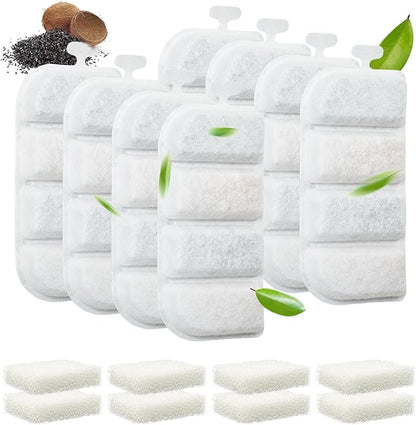 Veehoo 8 Pack Replacement Filters & 8 Pack Pre-Filter Sponges Set for 2.4Gal Dog Water Fountain, 4 Months Set of Replacement Filters for Dog Water Dispenser