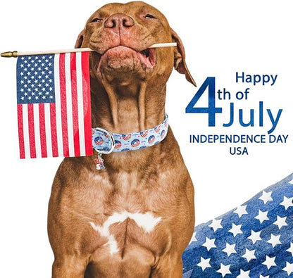 Faygarsle Patriotic Dog Collar, 4th of July Design, American Flag Pattern, Light Blue Summer Design for Small Medium Large Dogs L