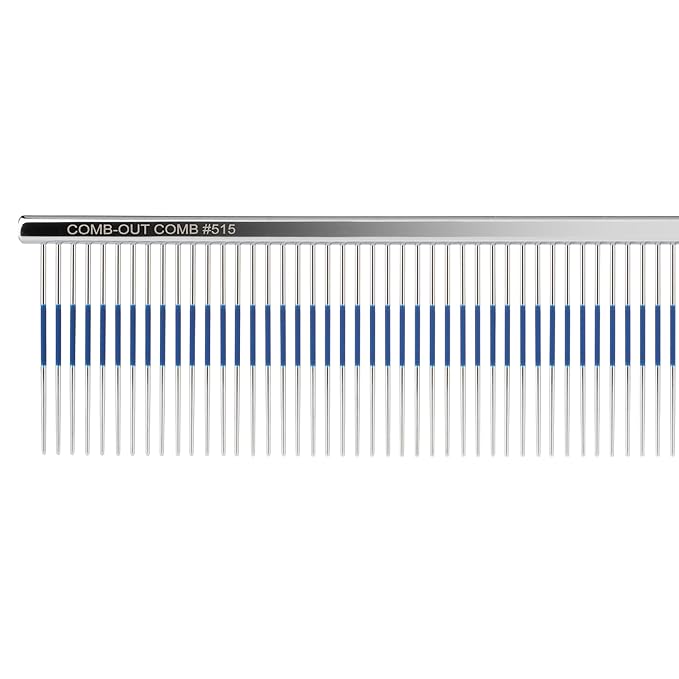 Chris Christensen 9" Long Tooth Fine/Extra Fine Comb-Out Comb, Groom Like a Professional, Rounded Corners Prevent Friction and Breakage, Unique Rubber Grip Line, Chrome Finish