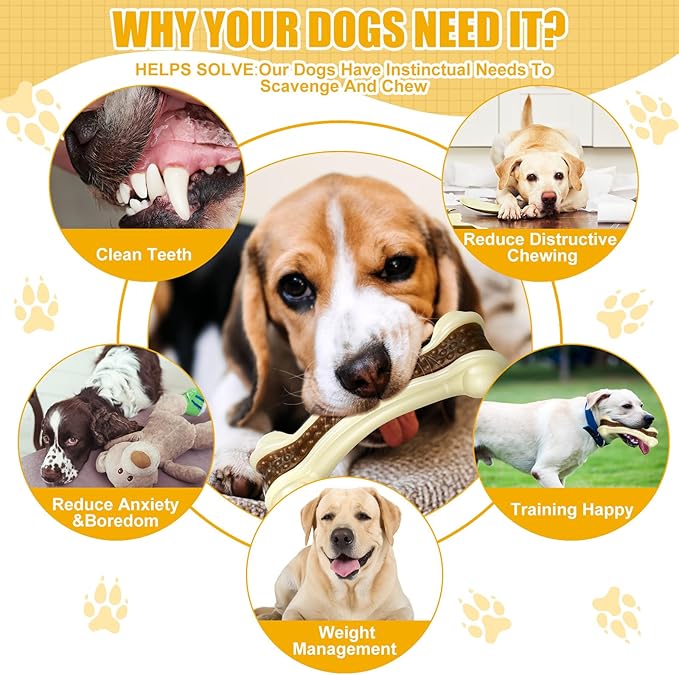 Sosation 6 Pcs Dog Toys for Aggressive Chewers Christmas Nylon Beef Flavor Bones Tough Puppy Teething Toys Puppy Chew Bones for Large Medium Small Breed Dogs Puppies(Small)