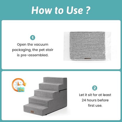 Dog Stairs for Small Dogs, 17.7" Extra Wide Detachable Pet Stairs for Couch and Bed, 23.6" H Non-Slip Dog Steps for Puppies and Old Cats, 17.7x29.5x23.6 inch, Grey