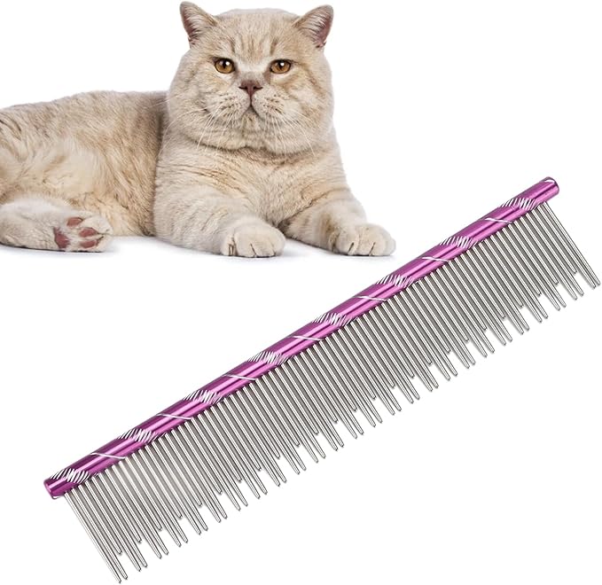Pet Hair Removal Comb Reusable Comfortable Stainless Steel Comb for Cat Grooming Pet Hair Removal Comb Stainless Steel Pet Comb Open Knot Comb Grooming Comb (Volet)