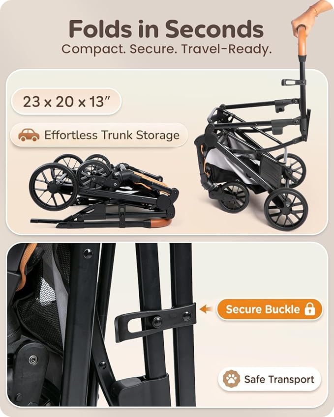 Pet Stroller with Detachable Carrier for Small, Medium Dogs & Cats, Lightweight Foldable Design, Travel-Ready, Compact Storage (Cloud Gray)