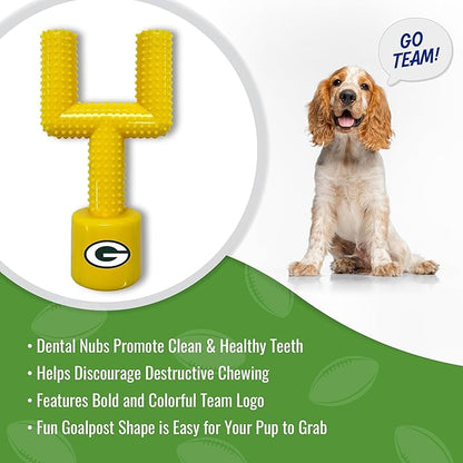 NFL Green Bay Packers Mega-Chew Hard Nylon Bacon-Flavored Dog Bone Football Goal Post Chew Toy. Interactive Tasty Fun Chew Toy. Indestructible Strong & Durable Pet Chew Toy. Extra Tough Toy