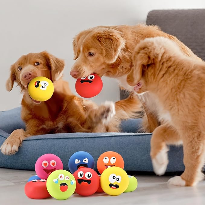 Hungdao 24 Pcs Dog Squeaky Toys for Small Breeds Face Soft Latex Rubber Squeaky Dog Balls Bulk Fetch Play Balls Puppy Toys for Mini Small Breeds Pet Teething Training Interactive