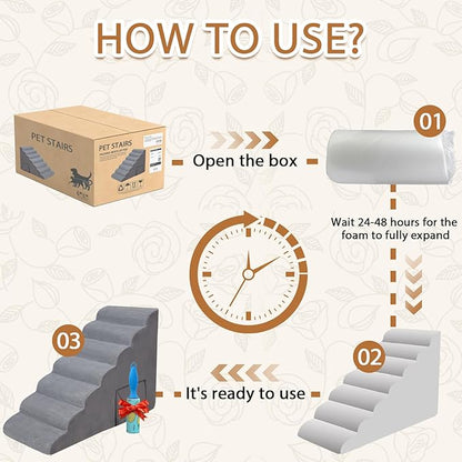 A.FATI 34 Inch 7-Step Foam Dog Stairs for High Beds, Non-Slip Pet Steps Ramp for Senior/Short Legged Dogs & Cats, with Washable Cover