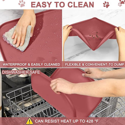 Silicone Pet Food Mat with Raised Edge for Food and Water Bowl, Dog Feeding Mats, Cat Food Trays for Floor Waterproof, Rubber Tray for Dogs and Cats, 19 x 12 x 0.7 Erythrinus
