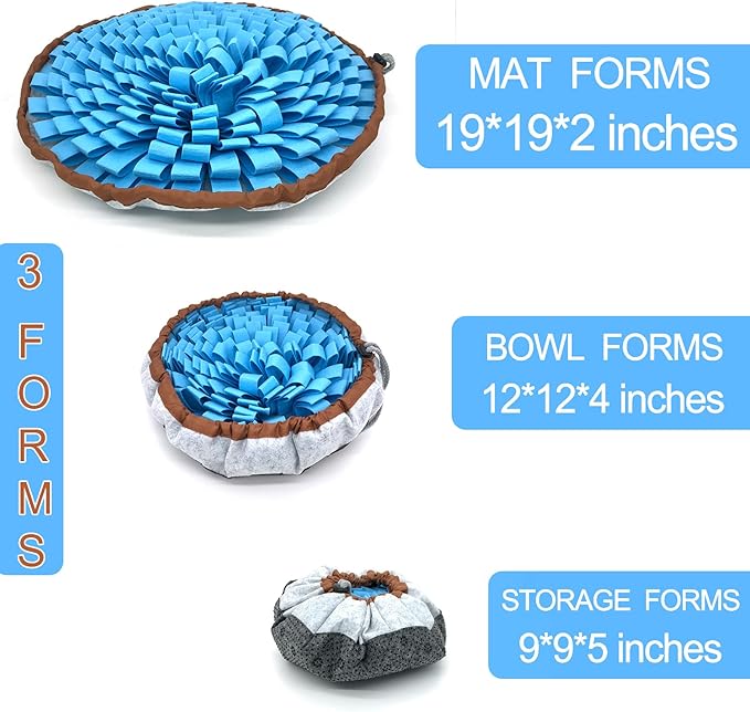 Dog Snuffle-Mat Slow-Feeder-Bowl - Simulating Grassland for Boredom, Encourages Natural Foraging Skills for Pet, Treat Indoor Outdoor Stress Relief（Blue）