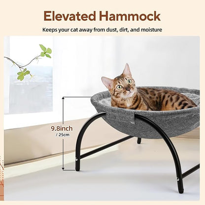 Raised Cat Hammock Bed, Pet Bed for for Indoor Cats, Standing Cat Cot with Washable Plush,17.1 x 17 x 9.5 inches