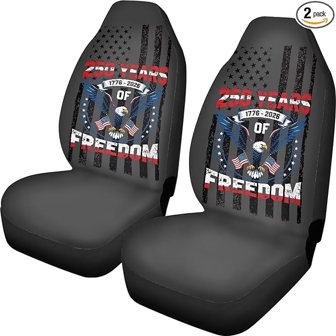Eagle USA Flag Car Seat Covers for Front Seats American 250th Anniversary Patriotic Car Accessories for Women Men Washable and Breathable Car Seat Cover Set of 2 for Trucks SUV Sedans