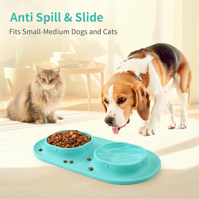 Small Size Puppy Dog Bowls: Food and Water Bowls Set for Small Dogs, No-Spill Non-Skid Dog Dish, Blue