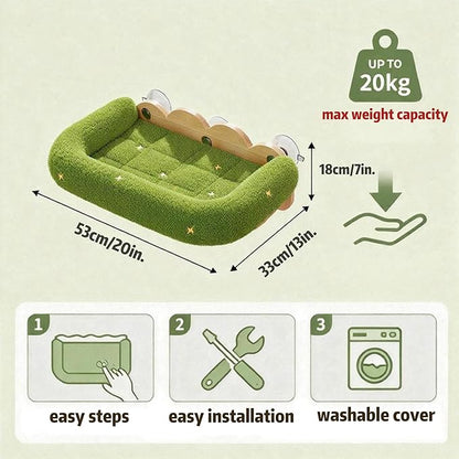 Cat Window Perch, Window cat Bed,Soft Cushion with Five Powerful Suction Cups,Nature Indoor Pet Shelf,Green