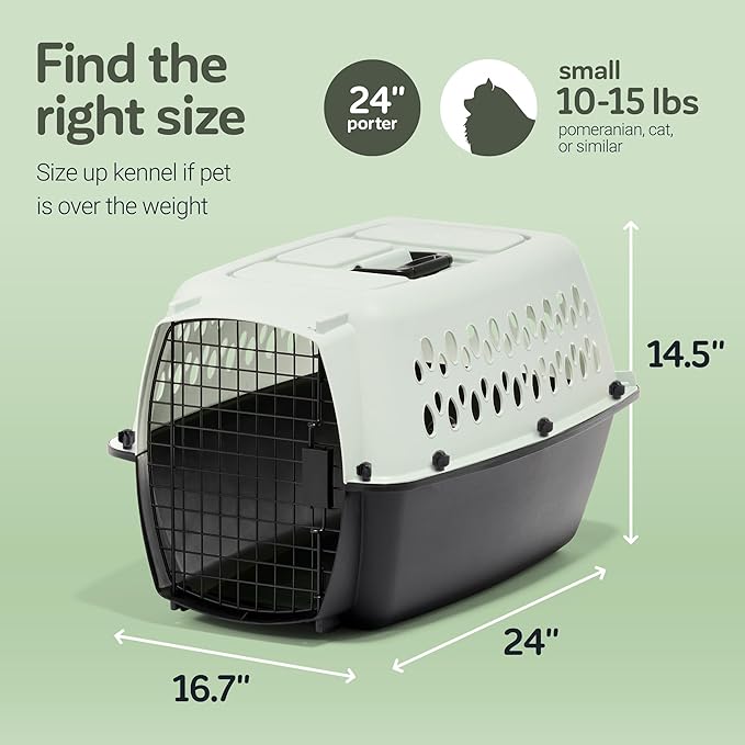 Petmate Pet Porter Fashion Dog Kennel Plastic Crate for Pets 15-20 lbs, Pet Carrier For Home and Travel, Made in USA, 24" L x 14.5" H, Pale Aqua and Black
