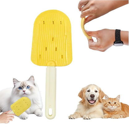 Pet Ice Cream Massage Comb, Cat Double-Sided Grooming Brush, Cat Tongue Brush for Cats Grooming Easily Removes Fur Reducing Hairballs (Yellow)